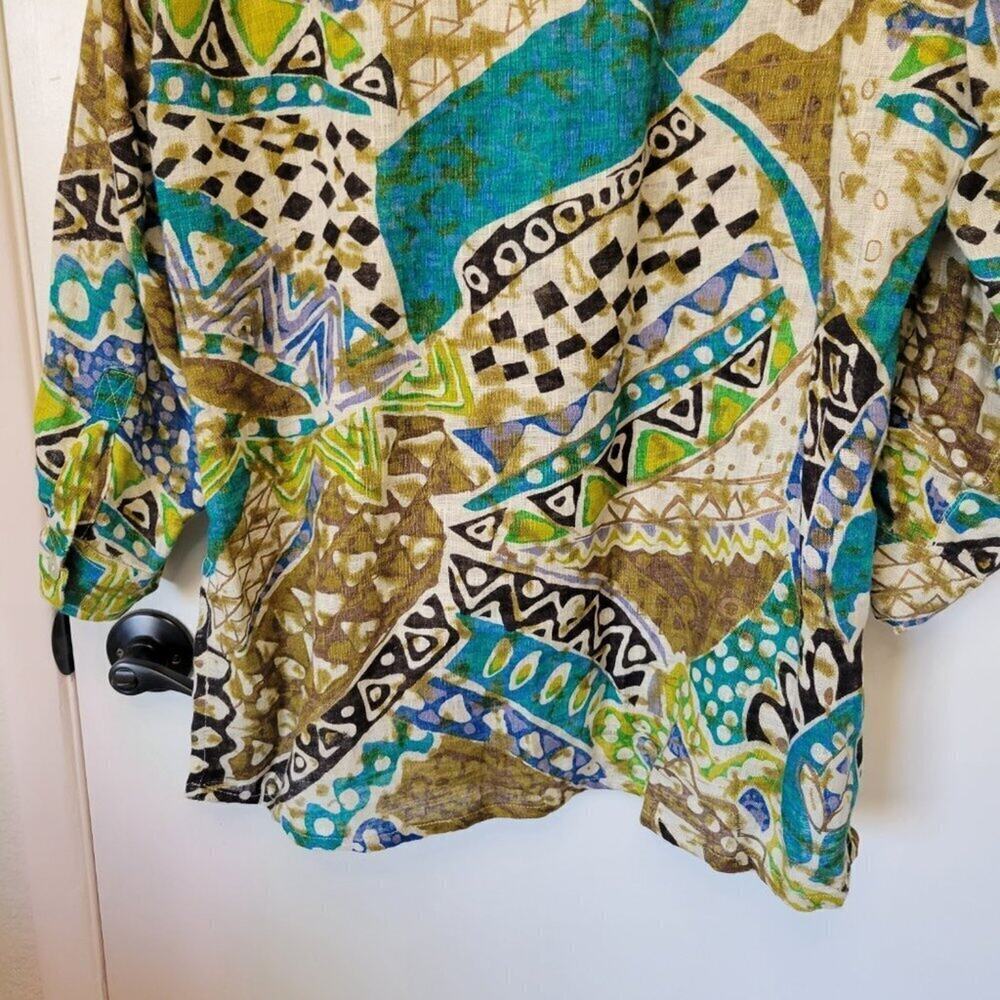 Chico's Vintage Funky Abstract 70s Button Down Shacket Linen Tunic Plus XL - Picture 4 of 6